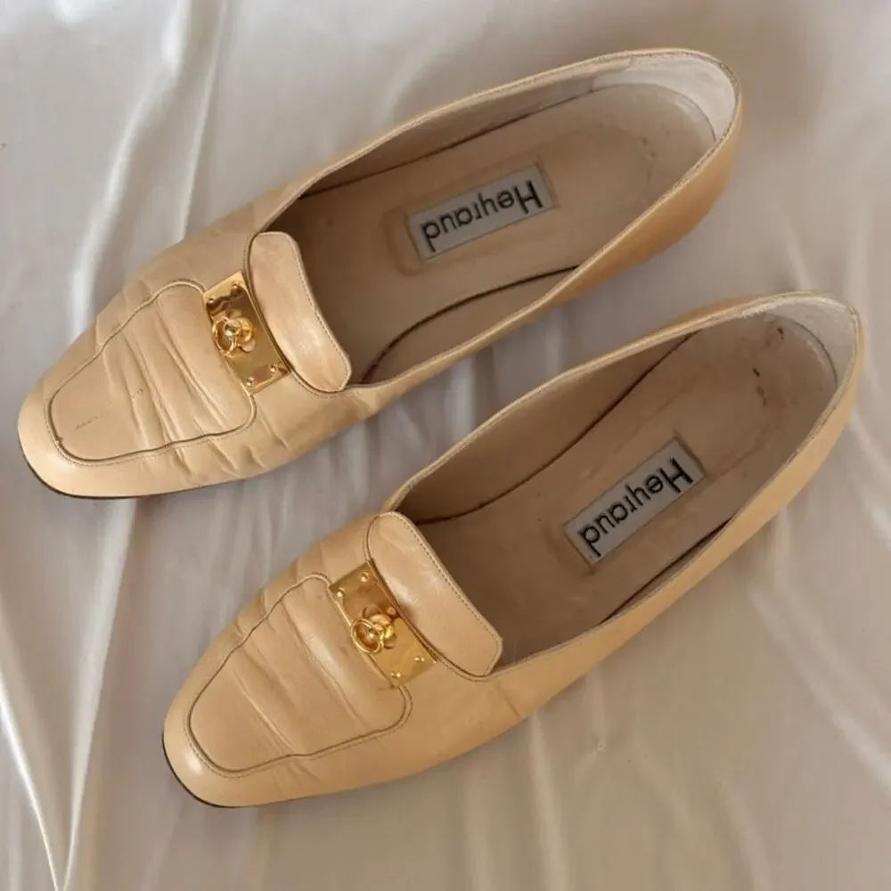Hayraud Buttery Cream Leather Loafers - Gold Hardware, Made in Italy, EU 38
